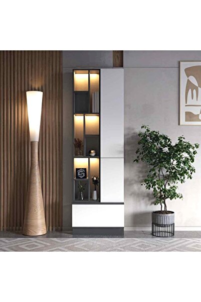 Stylish Home دولاب ديكور شامل الإضاءة موديل 226x70x40 ابيض ورمادي