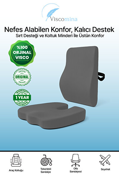 Viscomina Подушка для спини (VİSCO), подушка для сидіння (VİSCO), VİSCO подушка для спини та сидіння, комплект із 2 штук