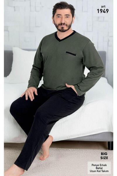 VAJESTO Set de pijamale pentru bărbați, verde închis, pantaloni cu mâneci lun...