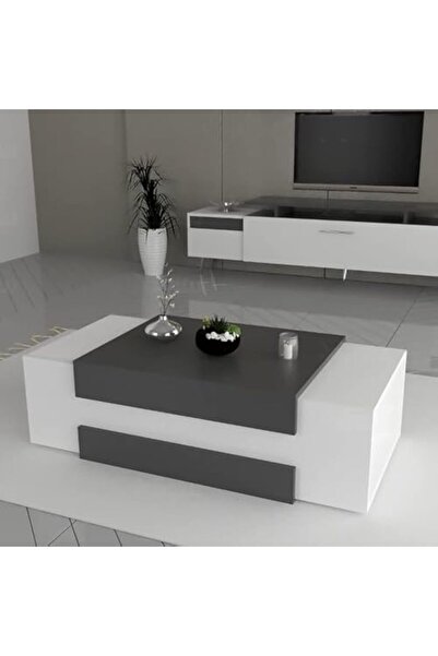 Stylish Home طاولة قهوة مركزية SHCT45، باللونين الأبيض والرمادي، مصنوعة من الميلامين