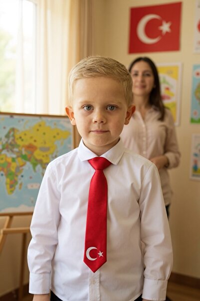 SeaBubbles Ayyıldız Printed Children's Tie Standard Red