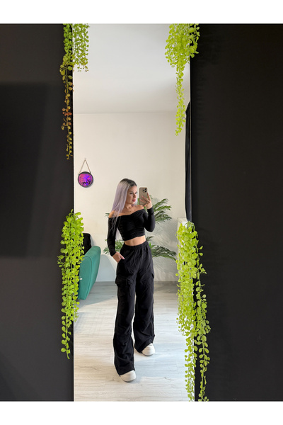 by SLA boutique Women's cargo pants with elastic waist and side pockets