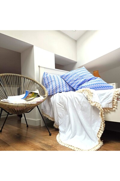 Kotonia Home Σετ 4 μαξιλαροθήκες, 100% βαμβάκι, λεπτό χρώμα, γαλάζιο, 50x80 cm, 02