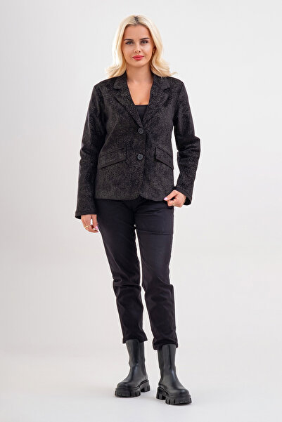 Bold & Young Women's Printed Velvet Blazer Jacket – Lycra Cotton Fabric, Lined, Double Pockets