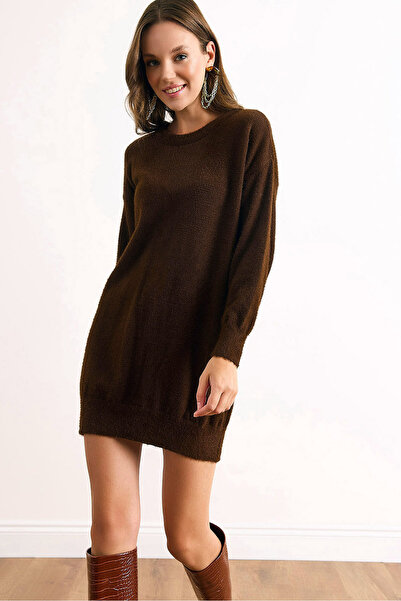 Ottawe Regular Fit Yumuşak İplik Dik Yakalı Uzun Kollu Mini Kısa Günlük Kışlık Triki Elbise