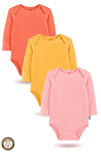 MAHFEL 100% Cotton Long Sleeve Baby Bodysuit Snap Fastener Bodysuit Set of 3