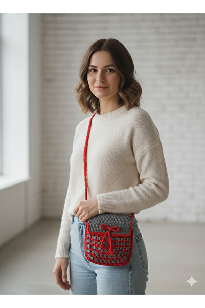 shop Bag Hand Knitted Paper String Bag Daily Design Bag Red Gray Bag