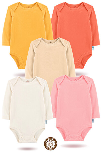 MAHFEL 100% Cotton Long Sleeve Baby Bodysuit with Snap Fasteners, Set of 5