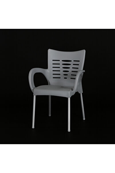 NZONE STORE كرسي بلاستيكي بأرجل معدنية باللون الرمادي