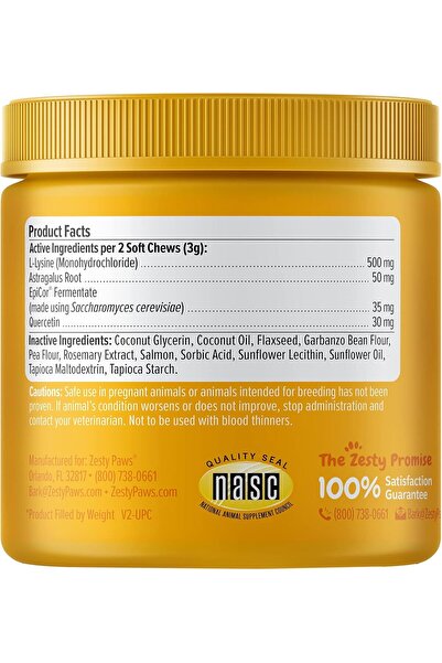 Zesty Paws Lysine Immune Soft Chews for Cats - with L-Lysine, EpiCor, Astragalus Root, Quercetin & A