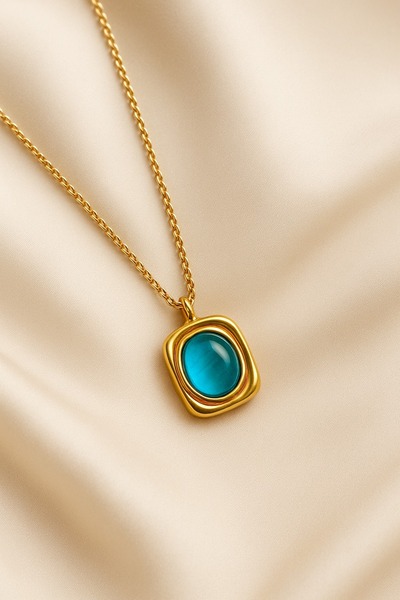 MELENY Turquoise Stone Gold Vintage Medallion Necklace
