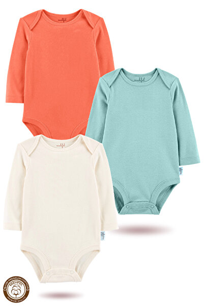 MAHFEL 100% Cotton Long Sleeve Baby Bodysuit Snap Fastener Bodysuit Set of 3