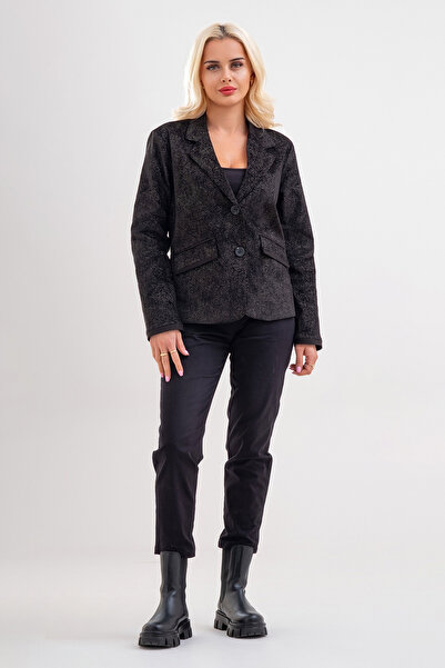 Bold & Young Women's Printed Velvet Blazer Jacket – Lycra Cotton Fabric, Lined, Double Pockets