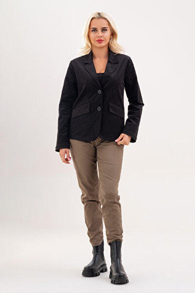 Bold & Young Women's Printed Velvet Blazer Jacket – Lycra Cotton Fabric, Lined, Double Pockets