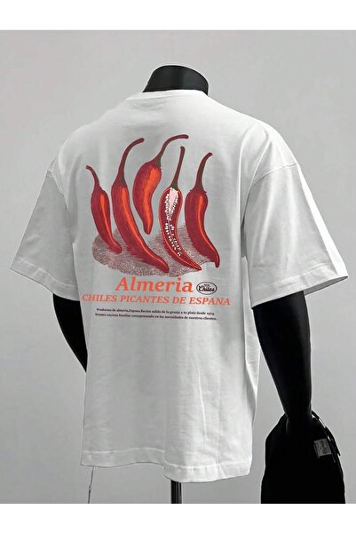PALPİTO Men's White Almeria Printed Oversize T-Shirt