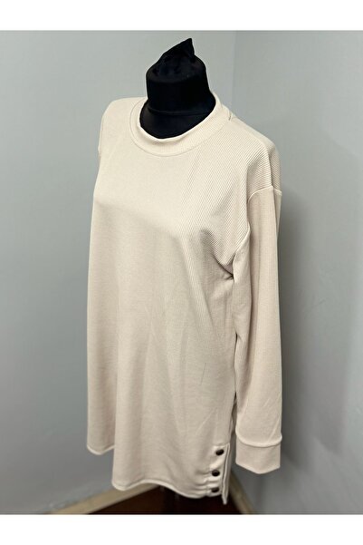 MSA Giyim Women's Ribbed Slit Detailed Long Sleeve Solid Color Casual Stretchy Tunic Sweat Hijab Combed Cotton