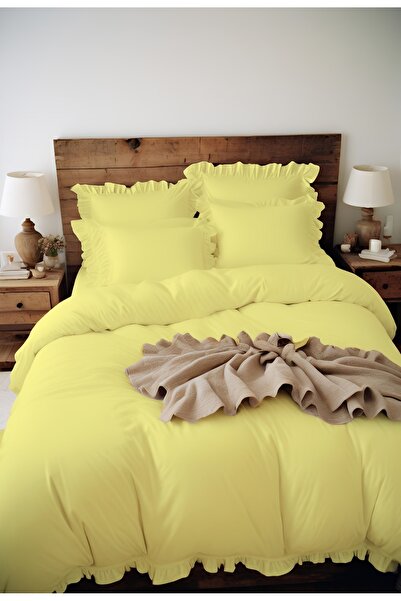 kesenegore 3-Piece Elastic Fitted Sheet Ranforce Fabric Ruffled Single Duvet Cover Set