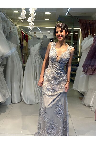 sabriye yetis Nişanlık uzun ab,ye gece elbisesi mezuniye dantelli ilemeli taş...