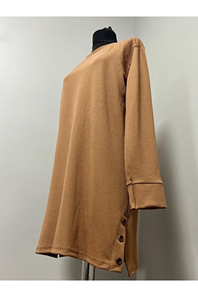 MSA Giyim Women's Ribbed Slit Detailed Long Sleeve Solid Color Casual Stretchy Tunic Sweat Hijab Combed Cotton