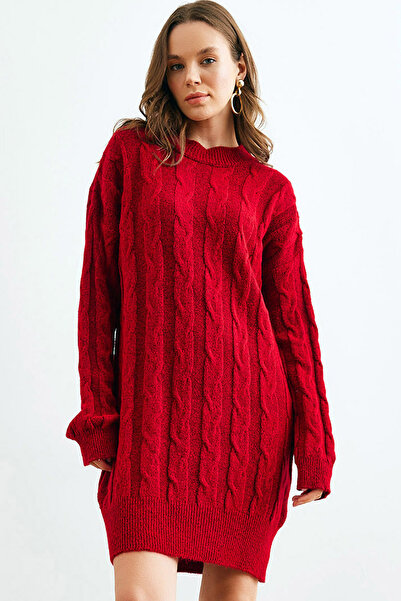 Yeslena Sıfır Bisiklet Yakalı Uzun Kollu Düşük Omuz Saçörgülü Casual Mini Tri...