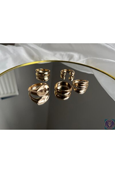uyguntakıaksesuar Gold Minimal Kadın Yüzük Seti – 5’lı Kombin, Paslanmaz Çeli...