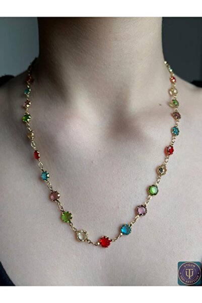 uyguntakıaksesuar Renkli Taşlı Kadın Kolye – Gold Zincirli Işıltılı Tasarım, ...