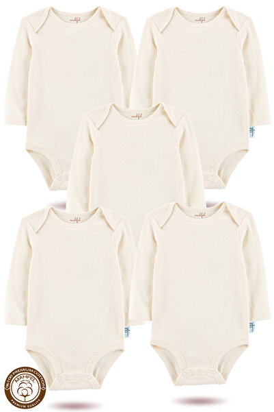 MAHFEL 100% Cotton Long Sleeve Baby Bodysuit with Snap Fasteners, Set of 5