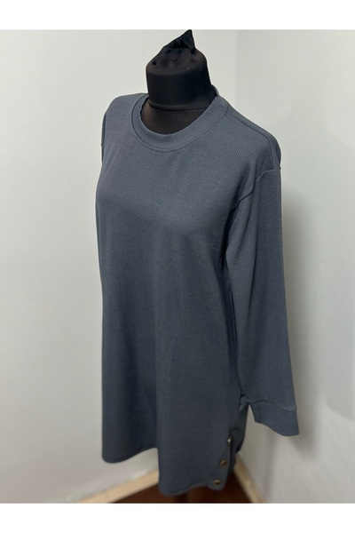 MSA Giyim Women's Ribbed Slit Detailed Long Sleeve Solid Color Casual Stretchy Tunic Sweat Hijab Combed Cotton