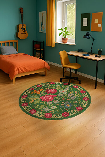 Rugs Modern Halı MOSSO Πράσινο Θεματικό Χαλί με Λουλούδια και Σχέδια Τριαντάφ...