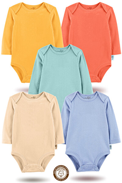 MAHFEL 100% Cotton Long Sleeve Baby Bodysuit with Snap Fasteners, Set of 5
