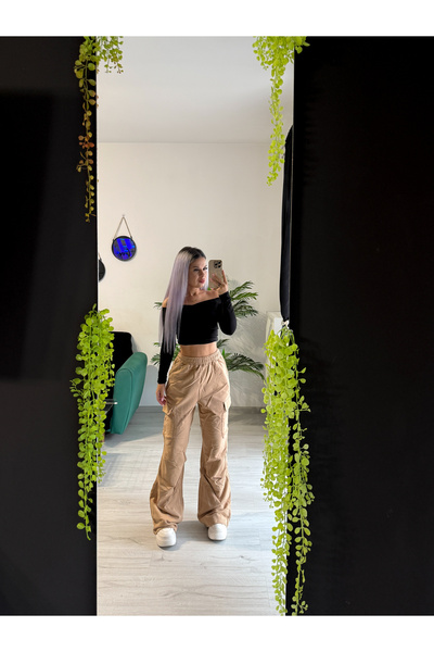 by SLA boutique Women's cargo pants with elastic waist and side pockets