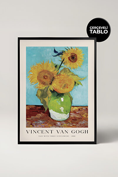 House Gorgeous Van Gogh vaza sa tri suncokreta, ukrasna slika uokvirena od st...