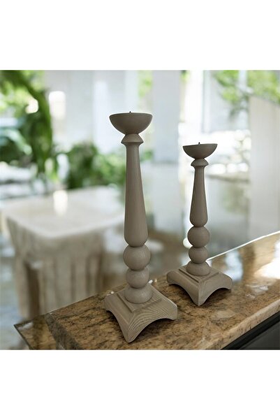 Ahlat Ağacı Ahşap Atölyesi Rustik Ahşap Dekoratif 2'li Şamdan Seti Dekoratif ...