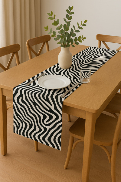 ALASEREN Black and White Zebra Patterned Runner/Tablecloth – Stylish and Modern Table Accessory 40X150 cm