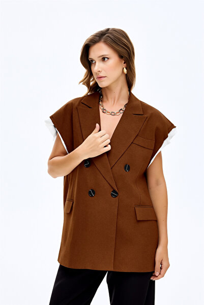 Quzu Гарни детайлно жилетка без гръб Кафе