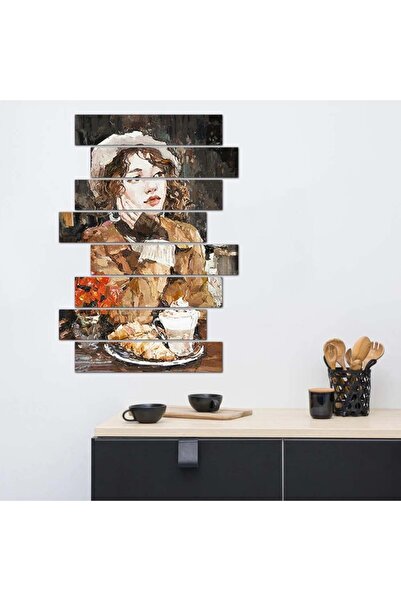 Generic لوحه جداريه لركن القهوة - إمرأه تشرب قهوة - ٢٤١٧٤ - مقسمه ثمانية قطع