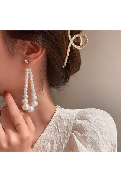 GlaMLo Accessories Cercei lungi cu perle albe, eleganți și rafinați