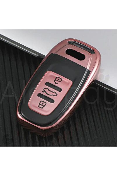 Alazpay غطاء مفتاح السيارة من مادة TPU اللامعة لسيارات أودي A1 A3 A4 A5 A6 A7 A8 Q3 Q5 Q7 S4 S5 S6 S7 S8 R8 TT (لون وردي)