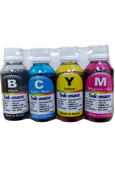 Ink-mate مجموعة حبر سائل Ink Mate لإعادة تعبئة خراطيش Canon و HP و Epson 4 ألوان 100 مل صنع في كوريا.