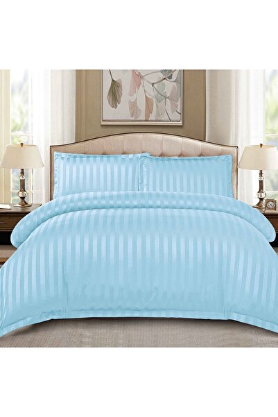 OEM Damask Stripe Baby Blue Bed Linen 4 Pieces (Fine)