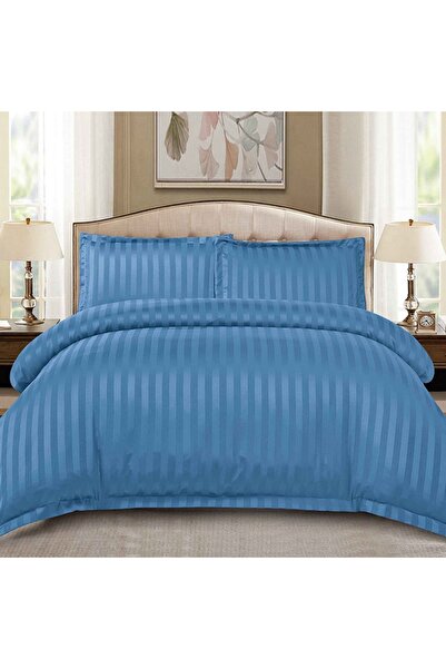 OEM Damask Stripe Blue Bed Linen 4 Pieces (Fine)