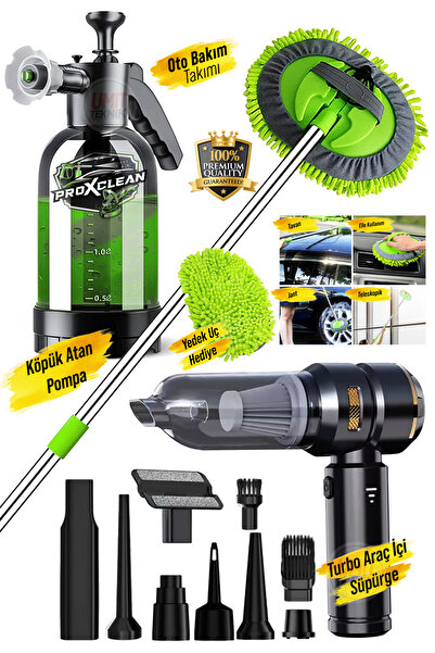 PROXCLEAN Premium Turbo Vakumlu Kablosuz Mini Araç Süpürgesi | Köpük Atan Pom...