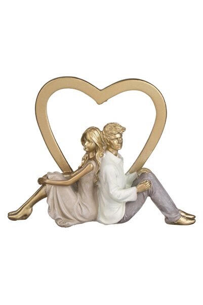 OEM Decoratiune din Polirasina Pereche cu Inima Aurie 21x5x16cm