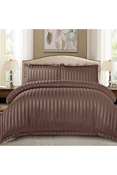 Talis Lenjerie de Pat Dublu Damasc Stripe Maro 4 Piese, Finet