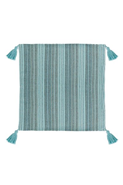 OEM Turquoise Beige Cotton Pillowcase with Brown Stripes & Tassels 43x42cm