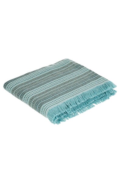 OEM Turquoise Decorative Throw with Beige Brown Stripes Tassels for Armchair ...