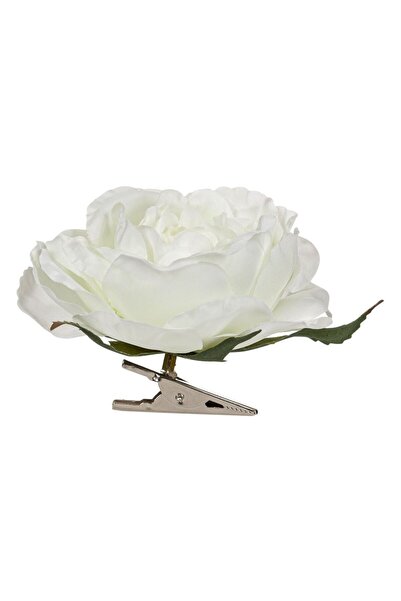 OEM Изкуствено цвете Бяла роза с щипки 8 см