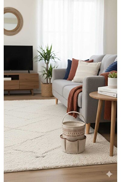 Nurfa Multi-Purpose Leather Felt Basket with 6 Pockets, 32X28Cm