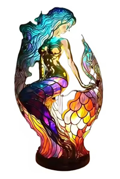 THK ® Lumină de noapte pentru copii, Sirenă, 3D, 19 cm, Alimentare USB, Anive...