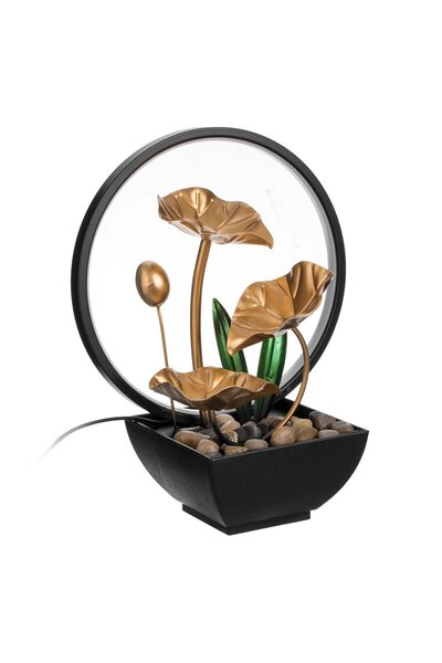 OEM Decorative Artesian Fountain with LED Ring Light & Gold Leaves Indoor Ø22x13x28cm